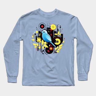 Geometric art style blue jay avian bird design nature themed wildlife lover Long Sleeve T-Shirt